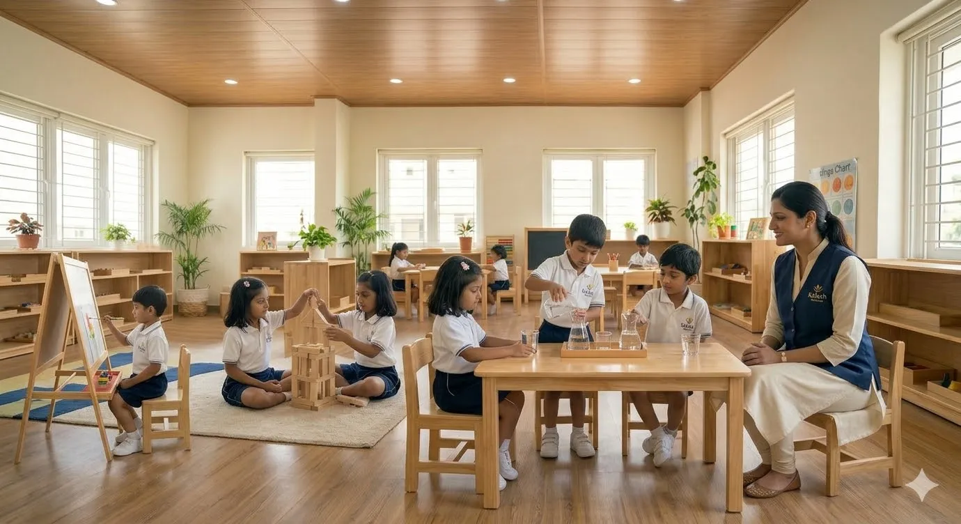 Warm Kalash classroom — children building, experimenting, and learning together in a nurturing environment